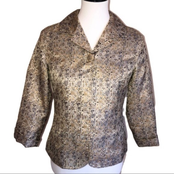 Chico’s Gold & Blue Brocade Jacket Size Small - Picture 1 of 7